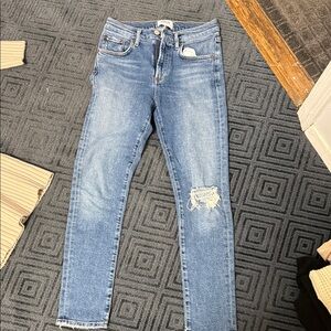 Agolde Light Blue Skinny Jeans with Knee Distress